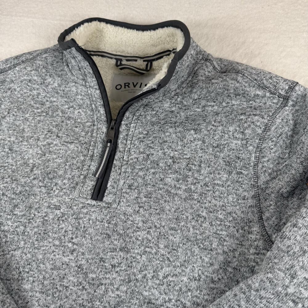 Orvis Sweater Mens Size M Gray 1/4 Zip Sherpa Lined Fleece Pullover Casual